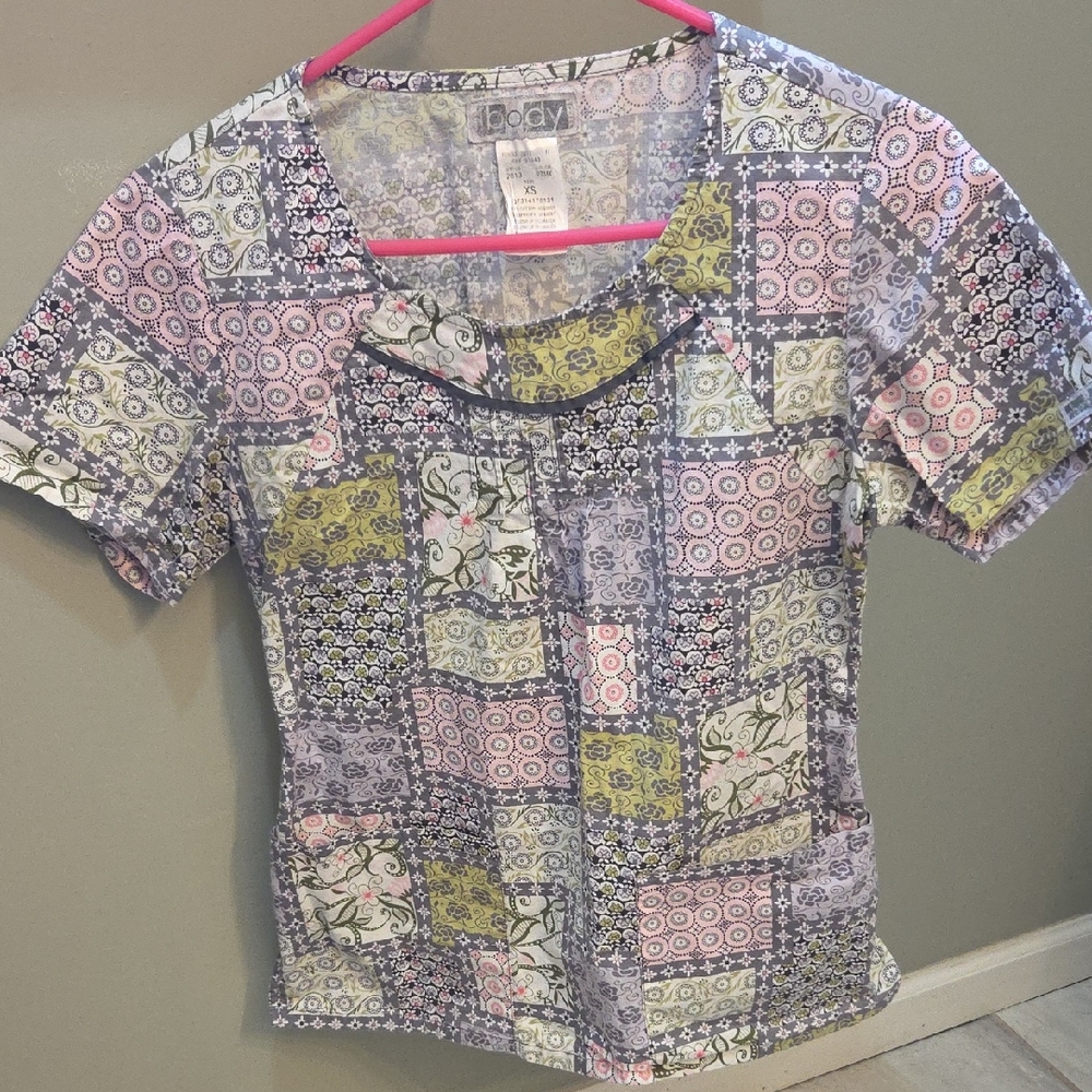 Patchwork Print Scrub Top